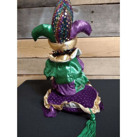 VTG Grand Casino Jester Doll on Pillow Mardi Gras Colors 12" Tall - Picture 2 of 3